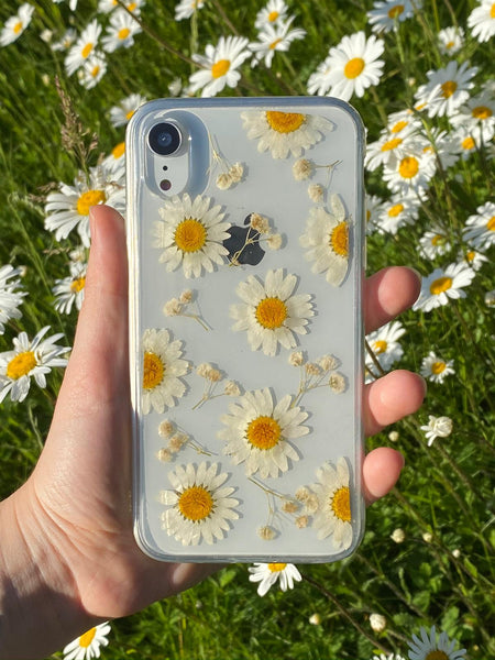 Real Pressed Daisies Phone Case, Dried Flowers Case, Samsung Galaxy S10 S9 S8, iphone case, iphone 6 6s 7 8 plus x xr xs 11 12 13 pro max case