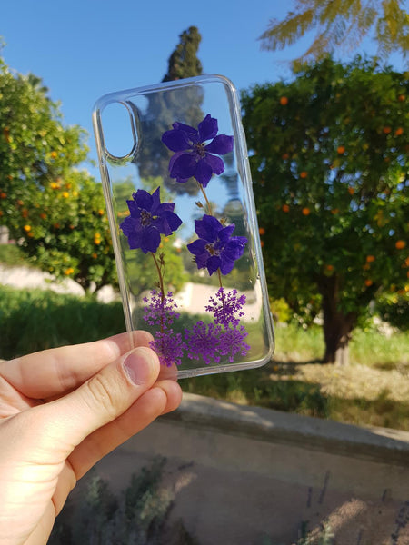 Real Pressed Purple Flowers Phone Case, Violets , Samsung Galaxy S10 S9 S8 S7, iphone case, iphone 6 6s 7 8 plus x xr xs 11 12 13 pro max case
