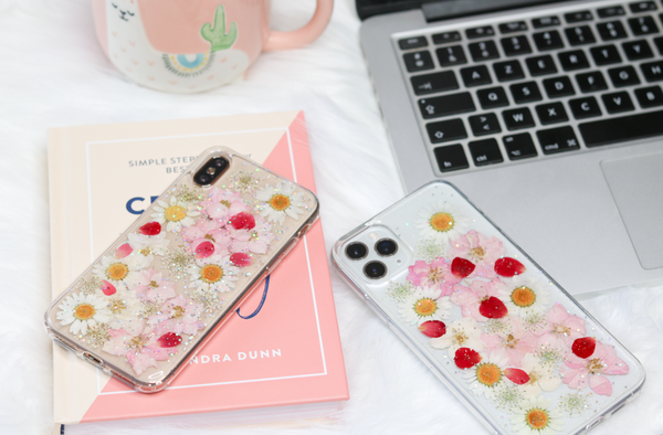Real Pressed Pink Glitter Flowers & Daisies Phone Case, Samsung Galaxy S10 S9, iphone case, iphone 6 6s 7 8 plus x xr xs 11 12 13 pro max case