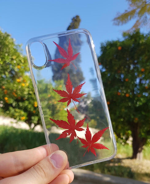 Real Pressed Maple leaves Phone Case, Dried Flowers Case,Samsung Galaxy S10 S9 S8 S7, iphone case, iphone SE 5 6 6s 7 8 plus x xr xs 11 12 13 pro max case